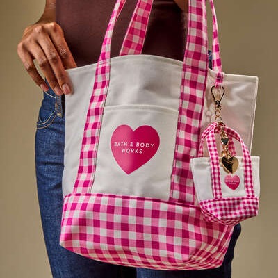 Bath And Bodyworks Pink Gingham Tote Bag With Tiny Mini Keychain Tote Bag thumbnail