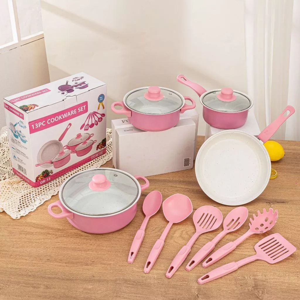 Jogo de panelas antiaderente - kit com 13 conjuntos/ peças - Teflon com várias cores thumbnail