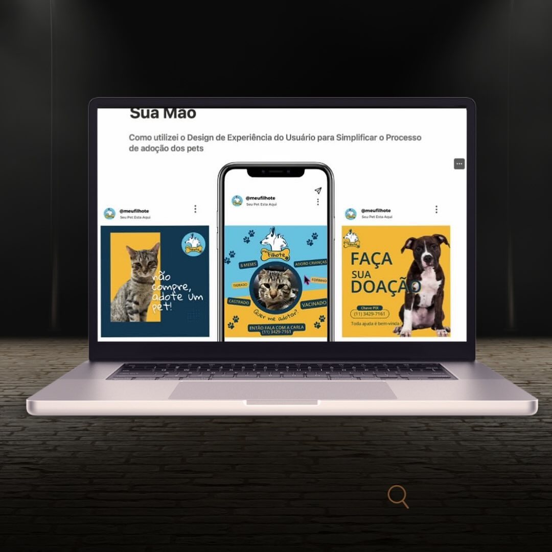 Para o case ‘Meu Filhote’, desenvolvi uma identidade visual que traduz cuidado e praticidade para os tutores de pets. Ca