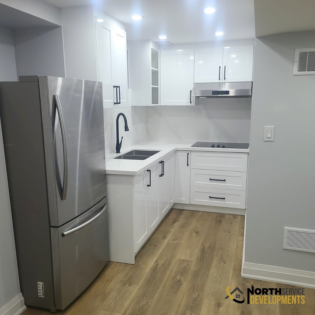 A kitchen crafted from scratch as part of a newly renovated basement, creating an entirely new living space for the home