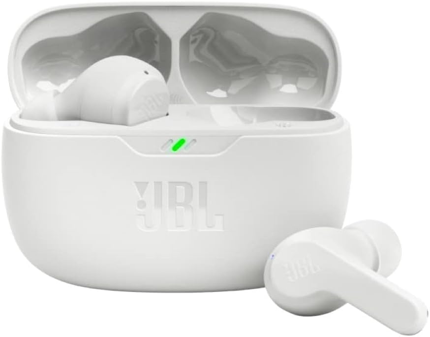 JBL Vibe Beam - True Wireless JBL Deep Bass Sound Earbuds, Bluetooth 5.2, Water & Dust Resistant, Hands-free call with VoiceAware, Up to 32 hours of battery life (White)  thumbnail