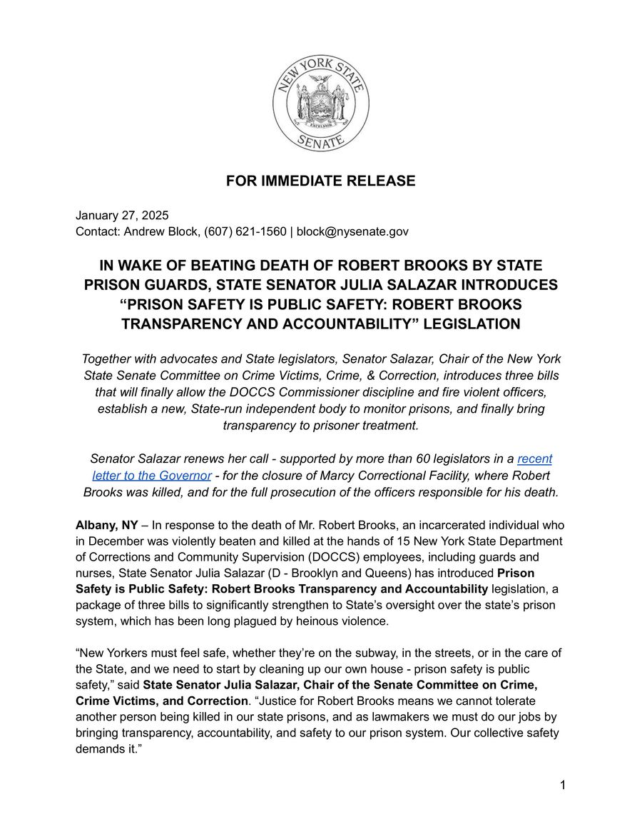 RELEASE: Senator Salazar's Prison Safety is Public Safety Legislation thumbnail