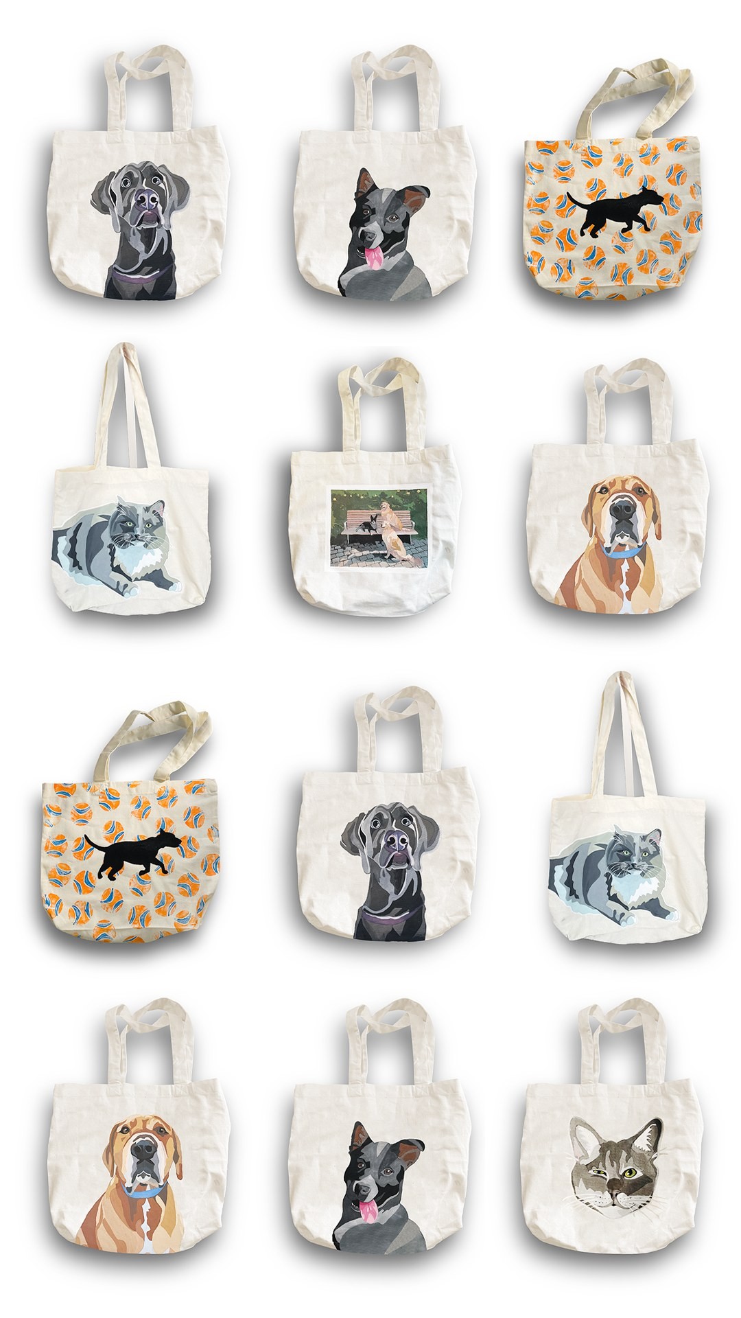 Hand-painted, 100% cotton, custom tote bags make great gifts for the pet parents in your life. Order yours today! Link i