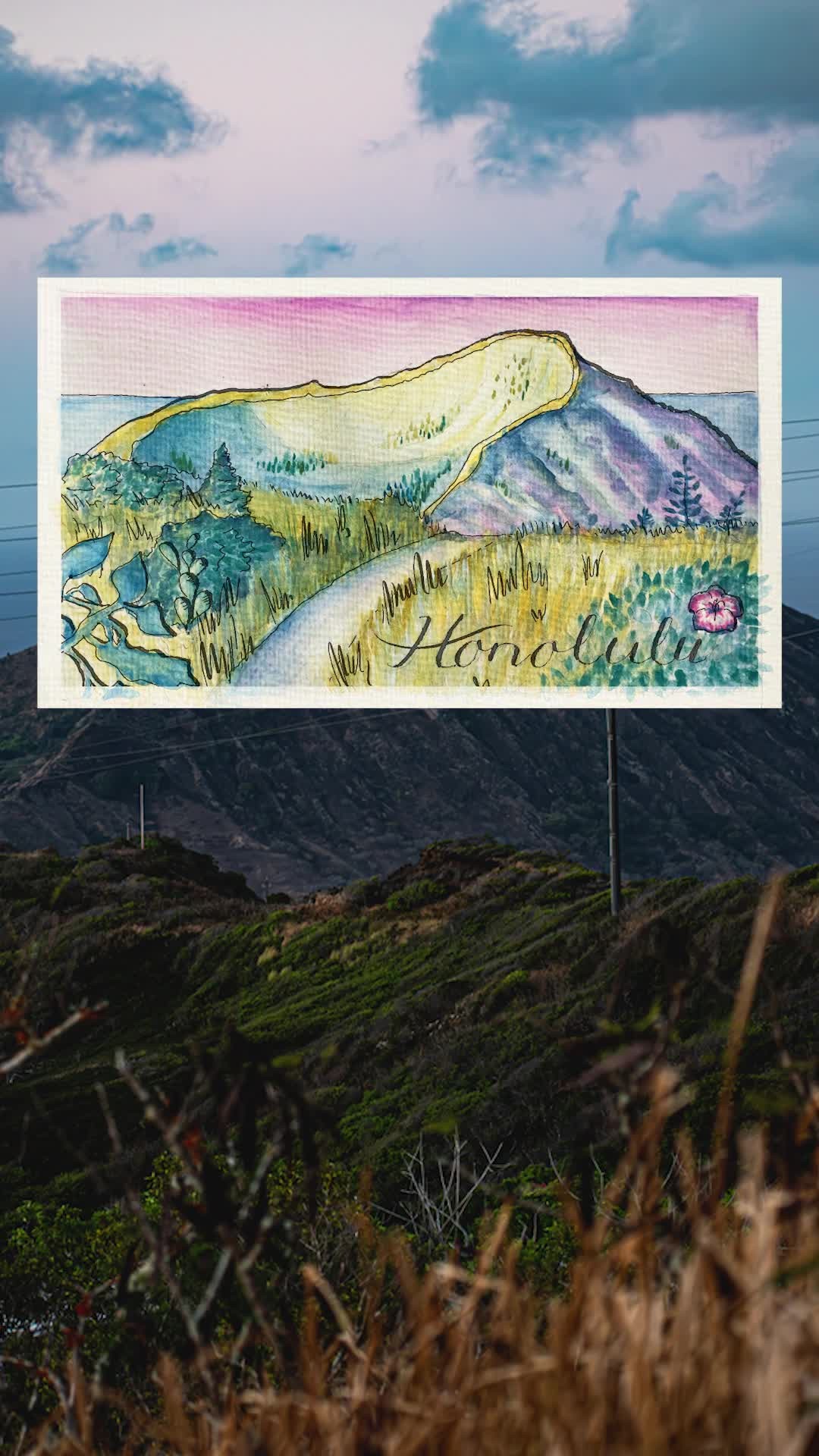 From photo to postcard ⛰️ 
 
#honolulu #deadmanscatwalk #photography #watercolor #art #hawaii
Audio: Somewhere Over the 