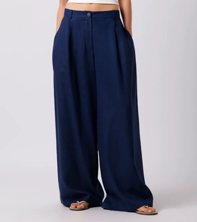 Calça wide leg alfaiataria azul marinho mindset  thumbnail