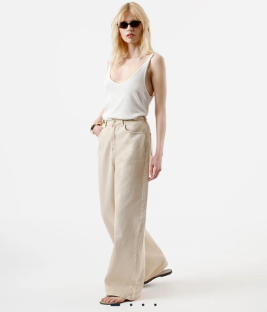 Calça wide leg com cintura ajustável bege  thumbnail