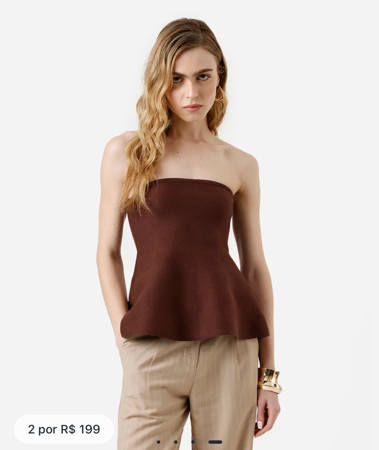 Blusa sem alça peplum marrom  thumbnail