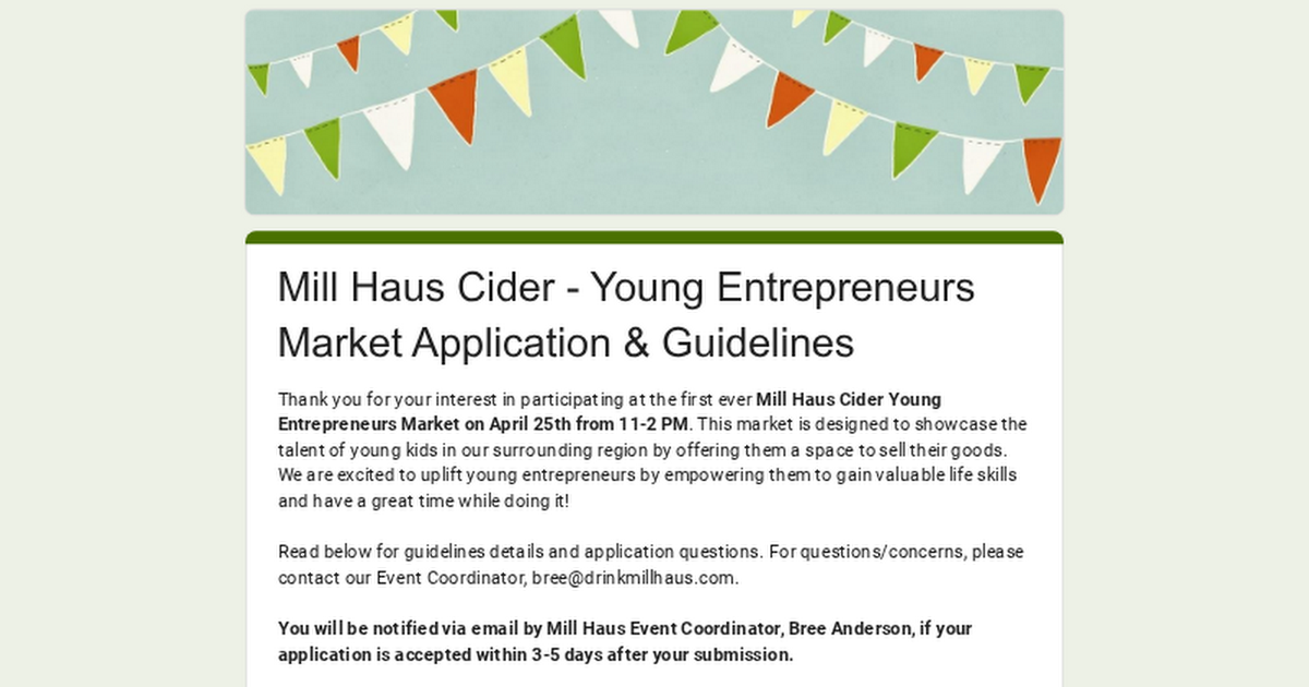 Mill Haus Cider - Young Entrepreneurs  Market Application & Guidelines  thumbnail