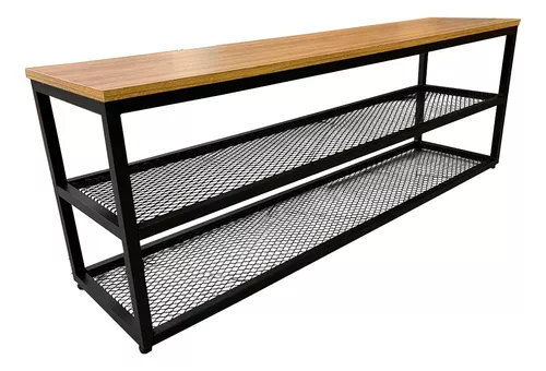 Banco Organizador Sapateira Estilo Industrial Tela 120cm Cor Preto thumbnail