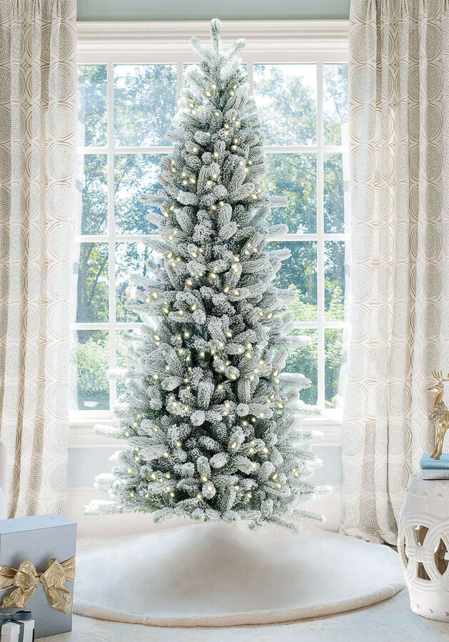 6.5' King Flock® Slim Artificial Christmas Tree with 500 Warm White LED Lights thumbnail