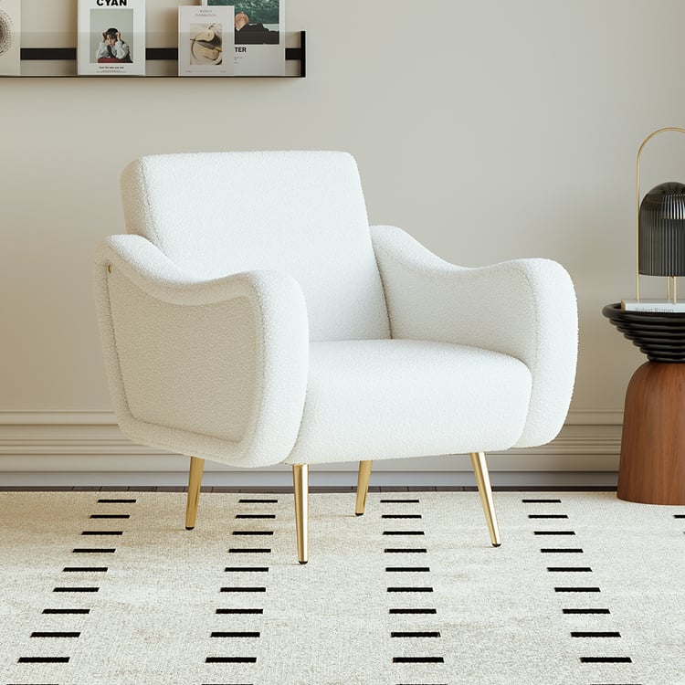Modern White Boucle Accent Chair Armchair with Metal Leg in Gold｜Homary thumbnail
