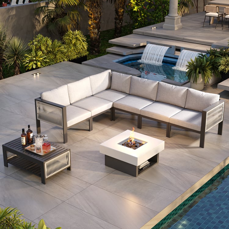 Homary 8 PCS Outdoor Sectional  with Fire Pit Table. 14%off CODE-RY91 thumbnail