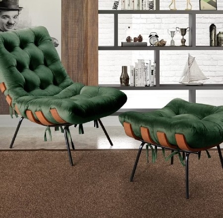 Poltrona com Puff costela tecido veludo verde ✨ thumbnail