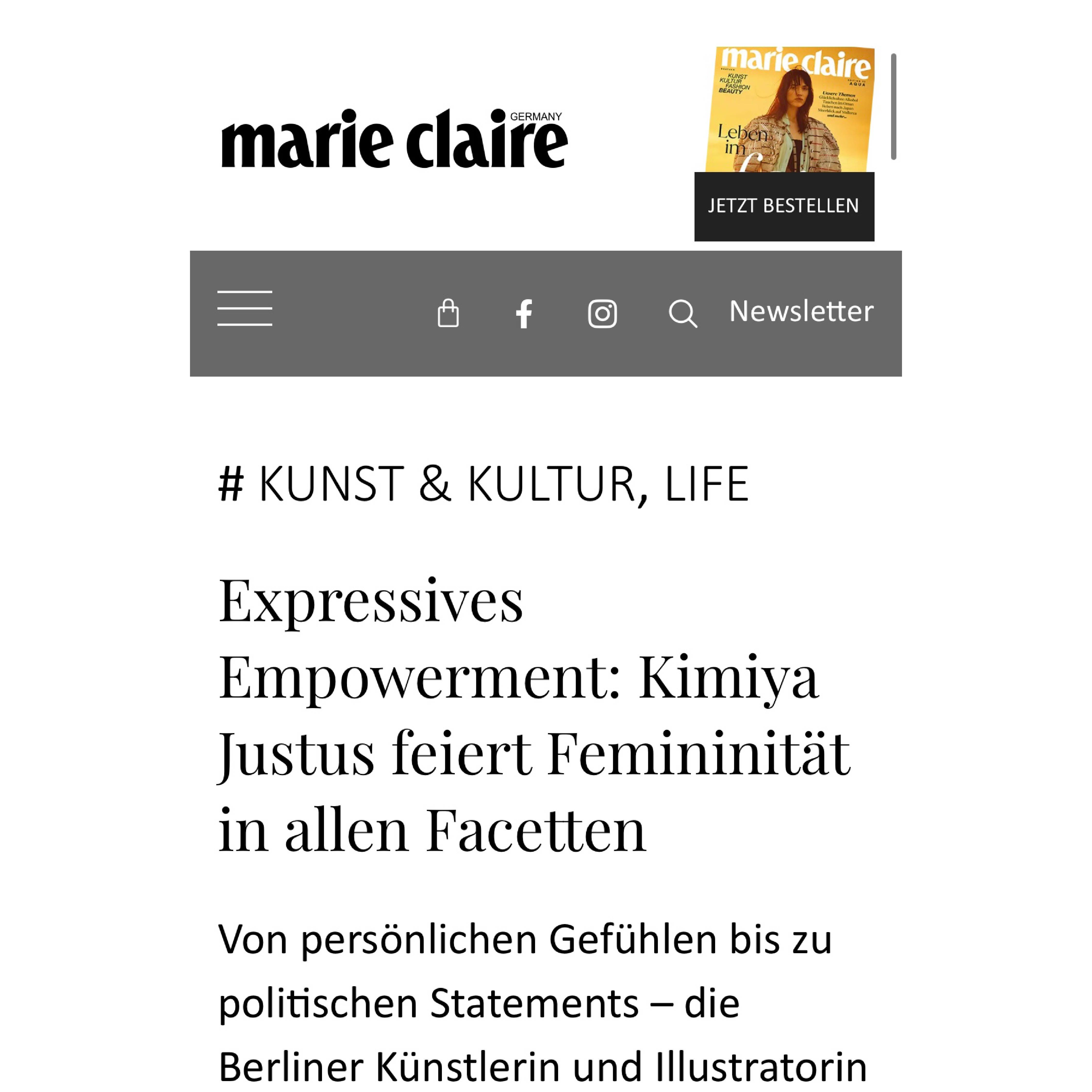 Marie Claire-Interview: Kimiya Justus thumbnail