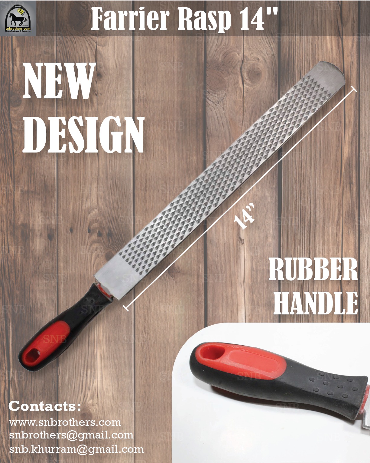 New Farrier Rasp with Rubber Handle 🐎 SNB

Improved Design: This farrier rasp features a unique design with a sharp teet