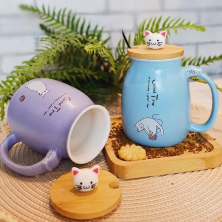 LINK 237 - CANECA GATINHO CERÂMICA COM TAMPA E COLHER (SHOPEE) thumbnail