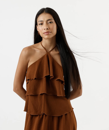 Blusa de babados marrom  thumbnail