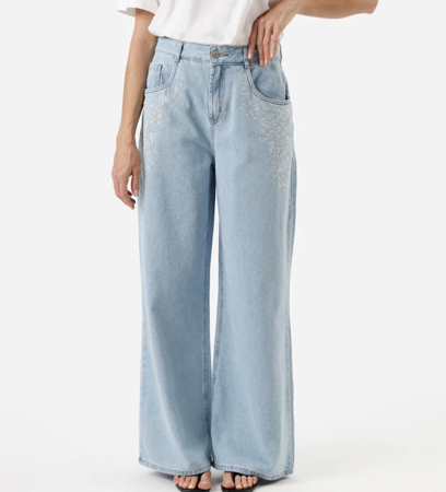 calça wide leg com bordado floral  thumbnail