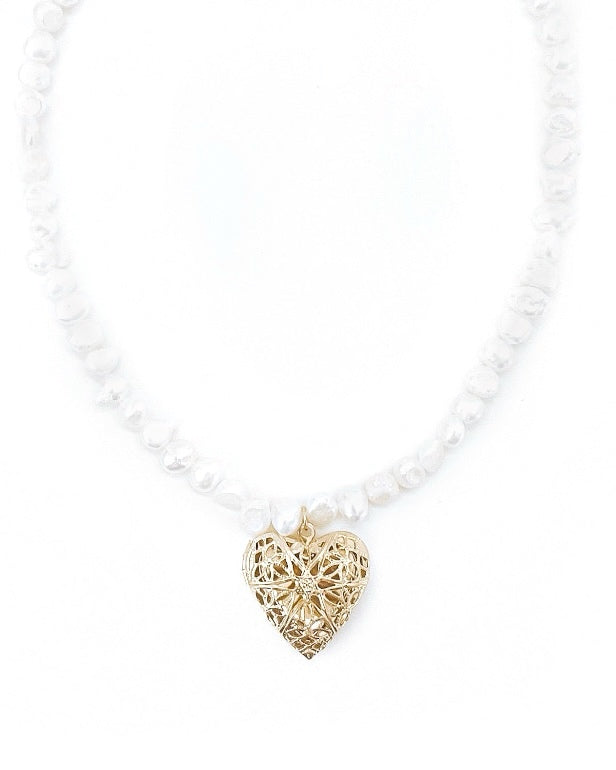 Heart Locket Pearl Necklace | USE CODE NICOLE25 thumbnail
