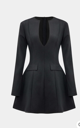 Solid V-neck Fake Pockets And Zipper Mini Dress thumbnail