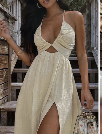 Backless V-neck Slit Midi Dress thumbnail