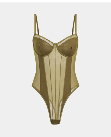 Mesh Backless Sheer Patchwork Corset Slip Bodysuit thumbnail