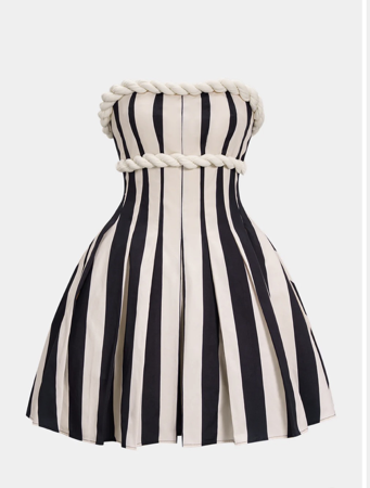 Stripes Print Twist Knot Strapless Sleeveless Mini Dress thumbnail