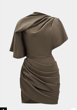 Metallic Ruched Zipper Asymmetrical Short Sleeve Mini Dress thumbnail