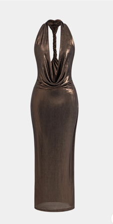 Halter Cowl Neck Backless Twist Maxi Dress thumbnail