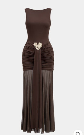 Mesh Metallic Decor Ruched Backless Sleeveless Maxi Dress thumbnail