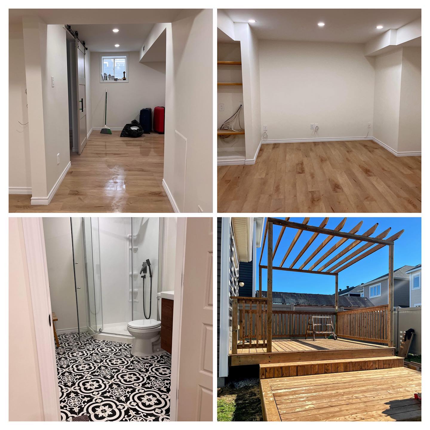 🔥 HAPPY CLIENT ALERT

From a bare concrete walled basement to a complete finish including a deck out back!  Client is lo
