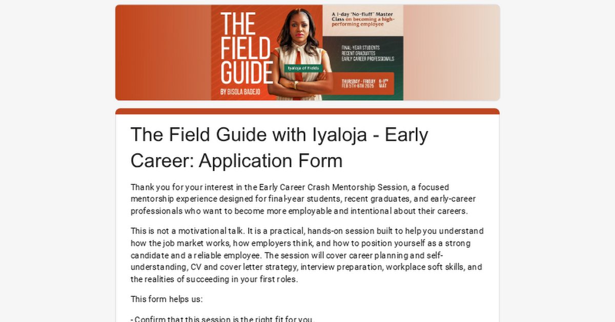 The Field Guide with Iyaloja - Early Career: Application Form thumbnail