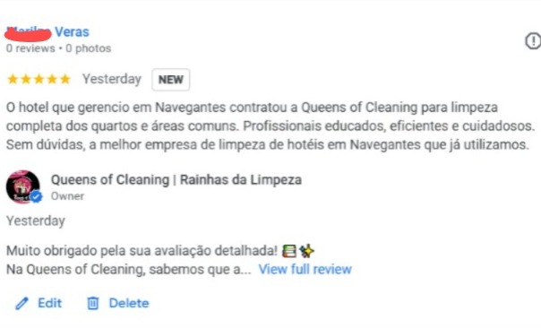 O hotel que gerencio em Navegantes contratou a Queens of Cleaning para limpeza completa dos quartos e áreas comuns. Profissionais educados, eficientes e cuidadosos. Sem dúvidas, a melhor empresa de limpeza de hotéis em Navegantes que já utilizamos. thumbnail