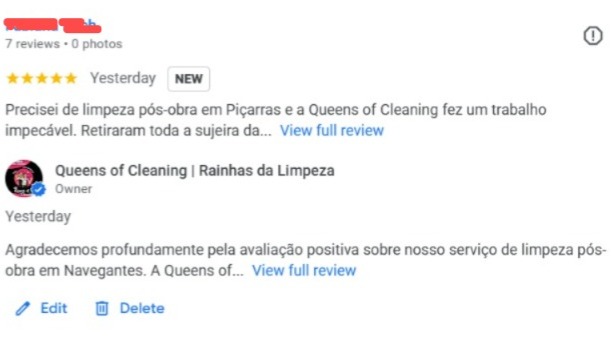 Precisei de limpeza pós-obra em Piçarras e a Queens of Cleaning fez um trabalho impecável. Retiraram toda a sujeira da reforma, higienizaram superfícies e móveis com muito cuidado. Melhor empresa de faxina pós-obra em Piçarras que já contratei! thumbnail
