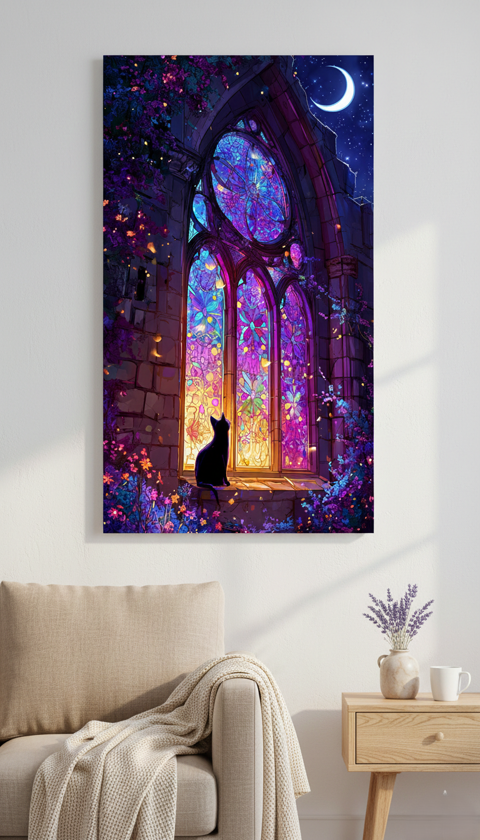 Windows of Midnight – Limited Edition Black Cat Canvas Wall Art, Signed & Numbered - Shelly’s Arts's Ko-fi Shop thumbnail