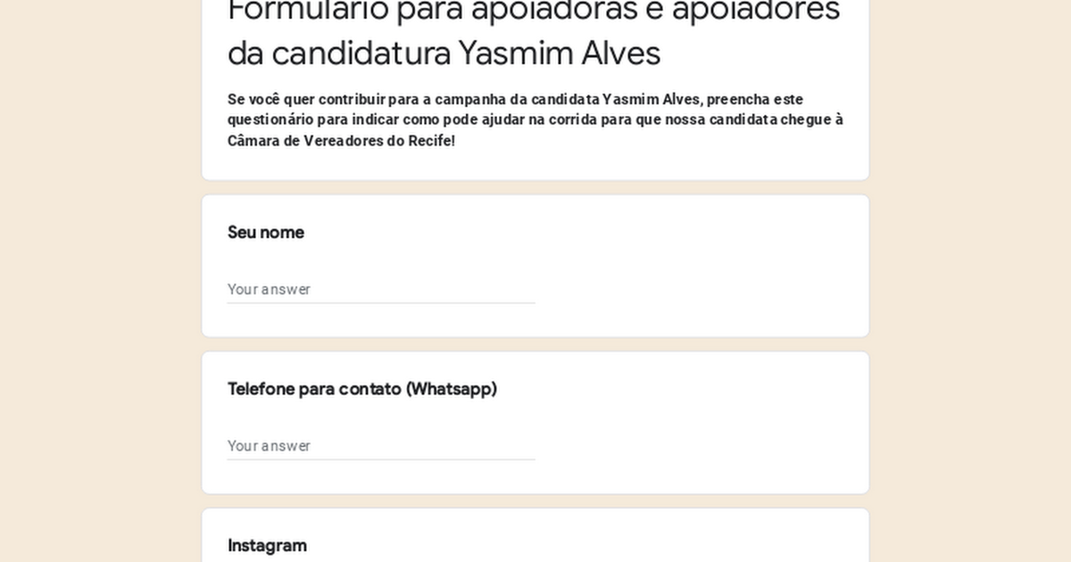 Formulário para apoiadoras e apoiadores da candidatura Yasmim Alves  thumbnail