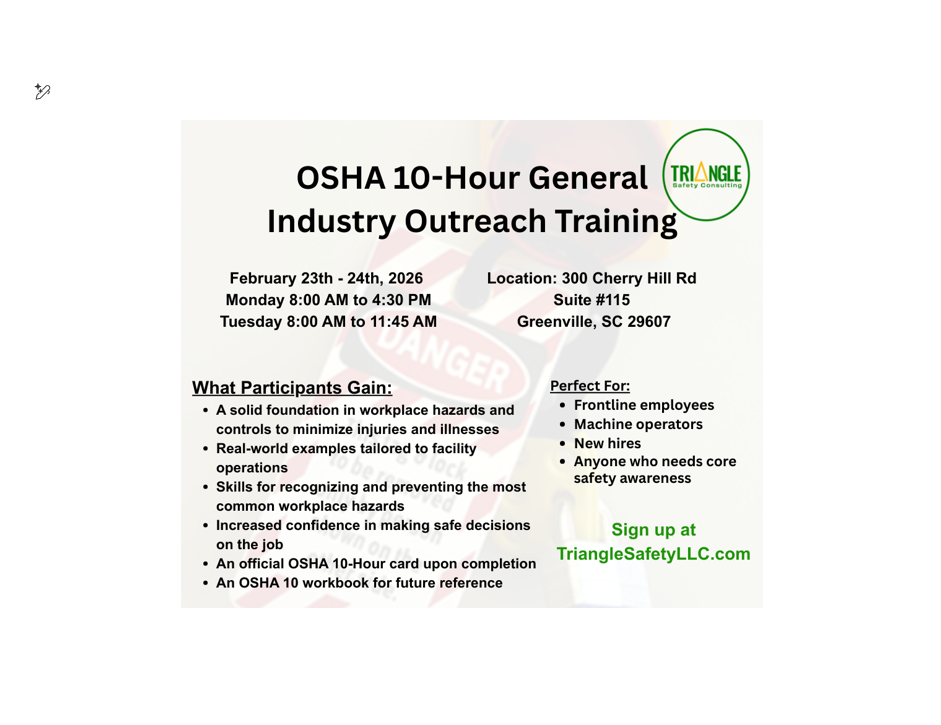 OSHA 10 training in person in Greenville, South Carolina thumbnail