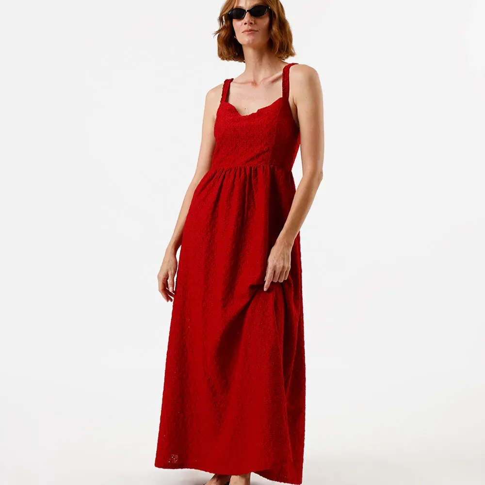 vestido midi alça fina feminino de laise vermelho thumbnail