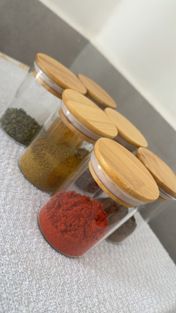 Potes de vidro tampa bambu thumbnail