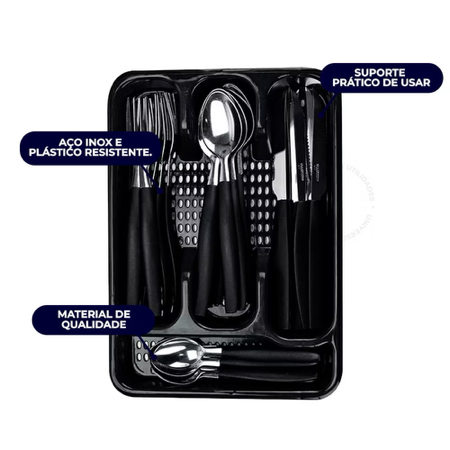 Jogo De Talheres Inox Com 24 Peças + Suporte Gaveteiro  thumbnail