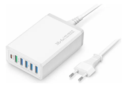 Hub Régua Carregador 38w 6a 5 Portas Usb + 1 Porta Tipo C Branco thumbnail
