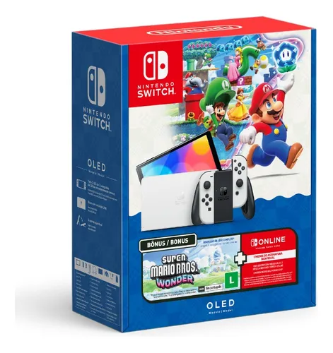 Console Nintendo Switch Oled Nintendo Bundle Super Mario Bros Wonder 3 Meses Nintendo Switch Online 64gb Branco thumbnail