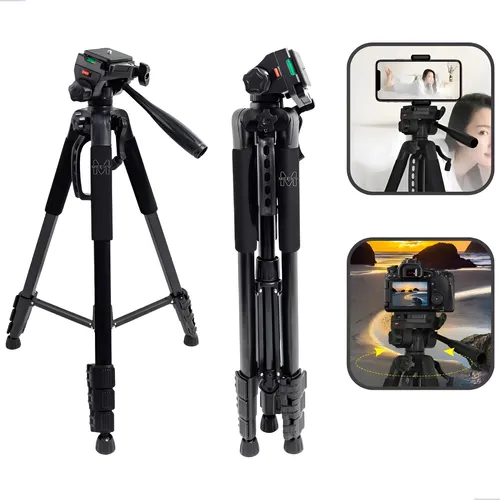 Tripé Profissional Meeky 1,40m Para Celular E Câmera Dslr Cabeça Hidráulica Panorâmica 360° Com Bolsa Portátil E Suporte Universal Ideal Para Vídeos, Vlogs E Lives Preto thumbnail