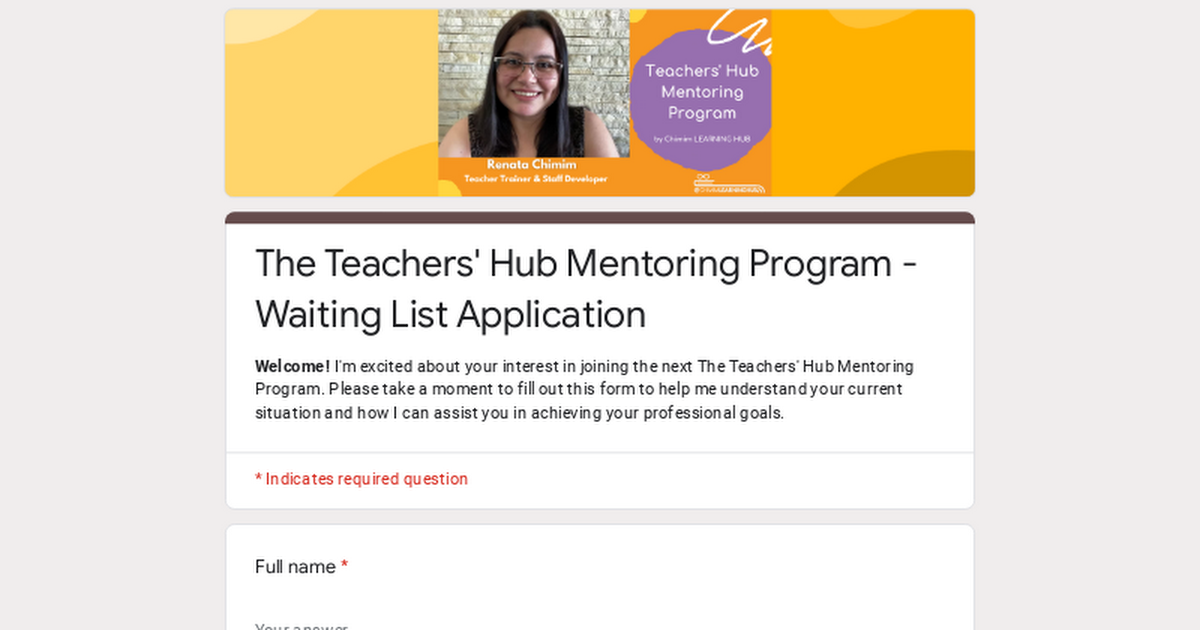 The Teachers' Hub Mentoring Program - Waiting List Application thumbnail