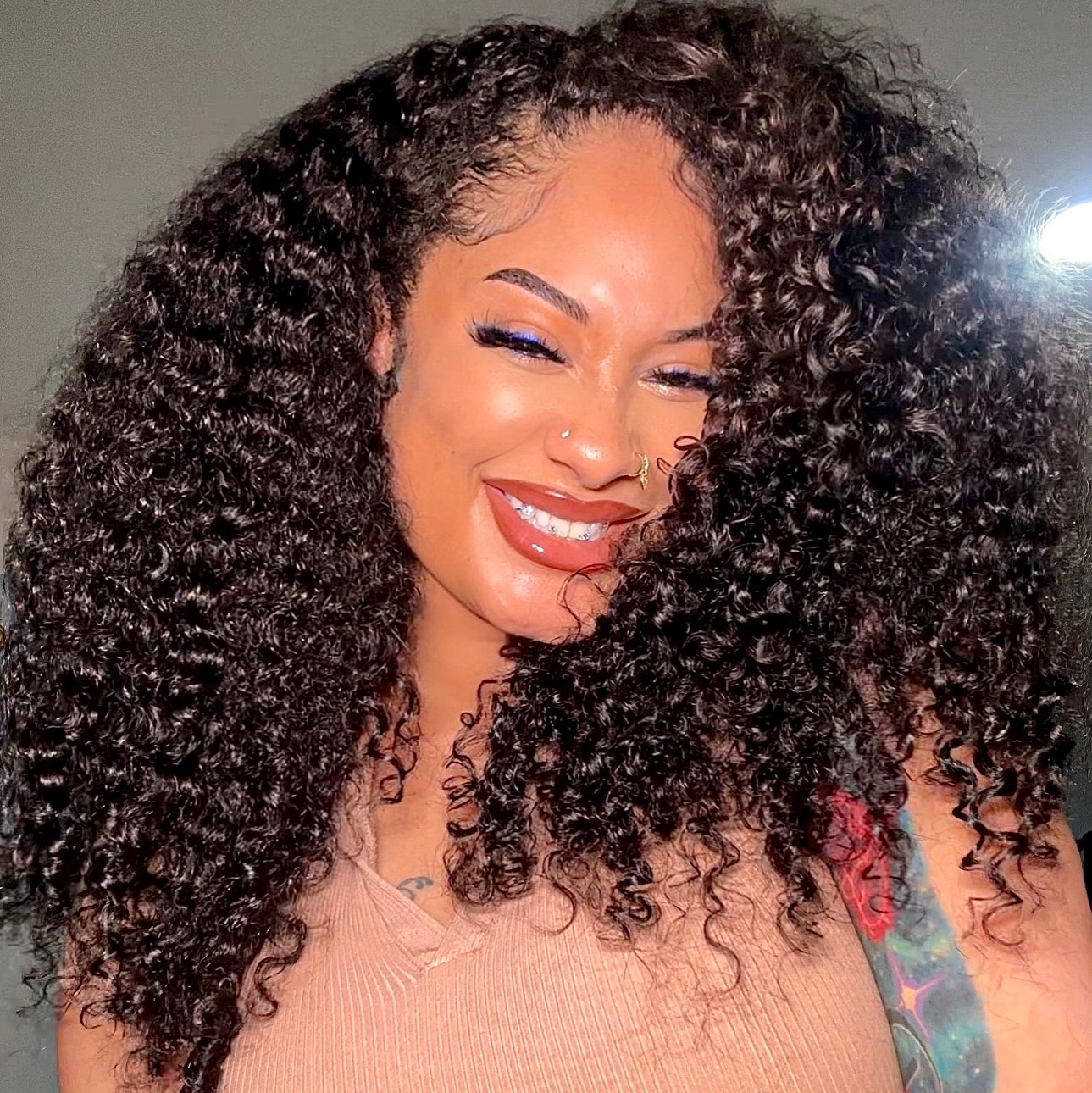 ISEE Burmese Curly 250 Density Half Wig InvisiFit Strap Human Hair Wear Go Glueless Wig for Beginners thumbnail