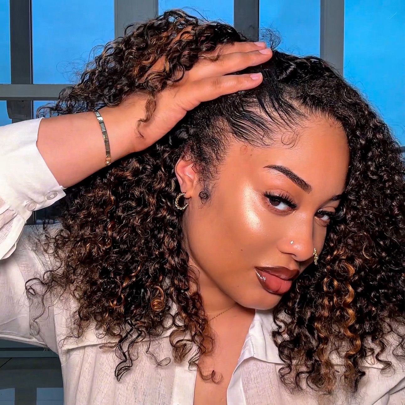 Wavymy Highlight Water Wave Half Wig Upgrade 3 In 1 Drawstring Half Wig Seamless Flip Over Wig No Lace No Glue Human Hair 180% Density thumbnail