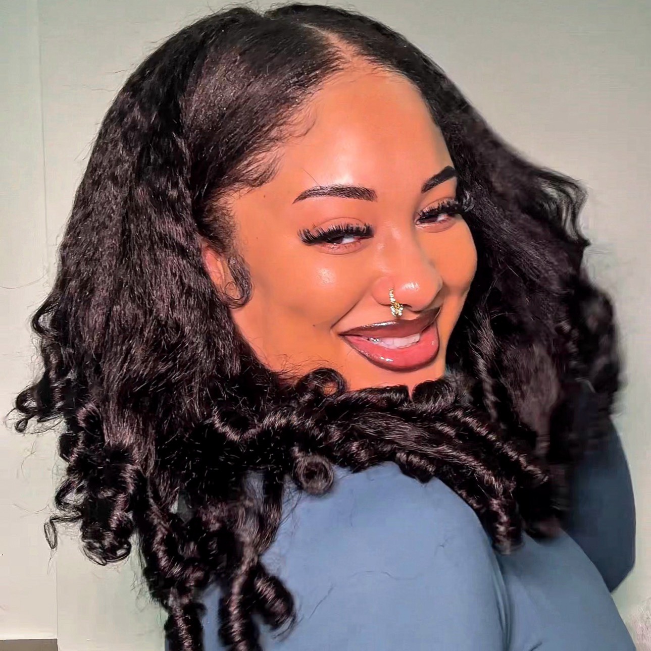 Kinky Straight Curly V Part Wigs With Drawstring Spiral Curls At Ends thumbnail