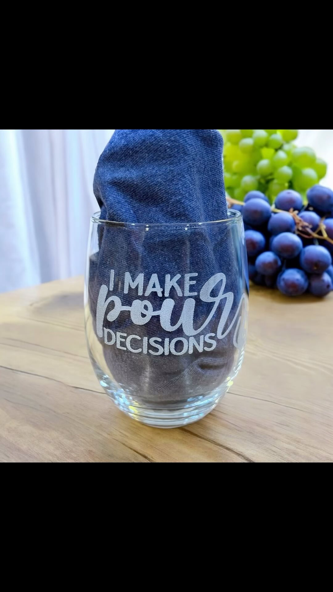 Get your POUR decisions engraved stemless wine glasses at Treble Market today!!

#treblemarket #stemlesswineglasses #win