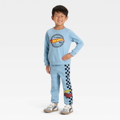 Toddler Boys' 2pc Hot Wheels Fleece Pullover and Bottom Set - Blue thumbnail