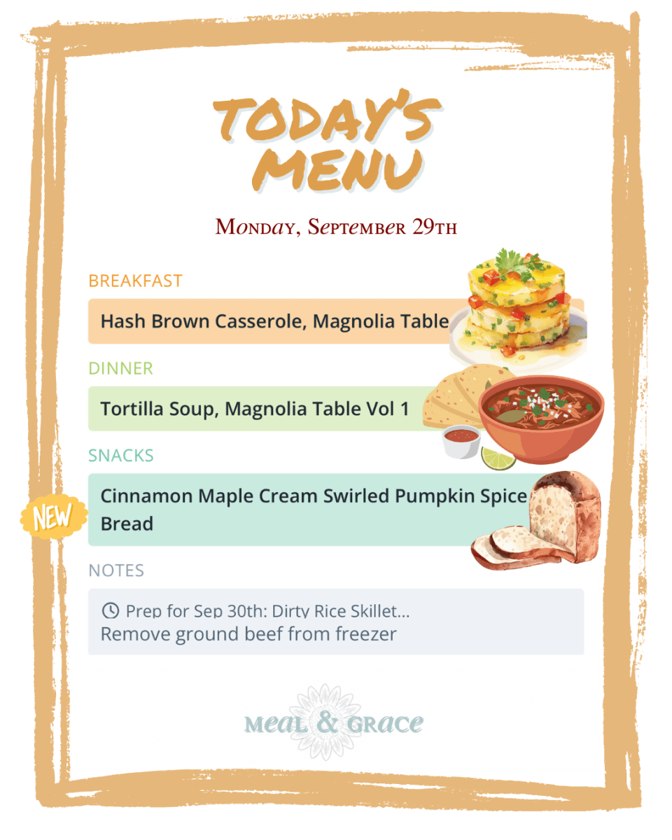 Monday, September 29, 2025 Menu thumbnail